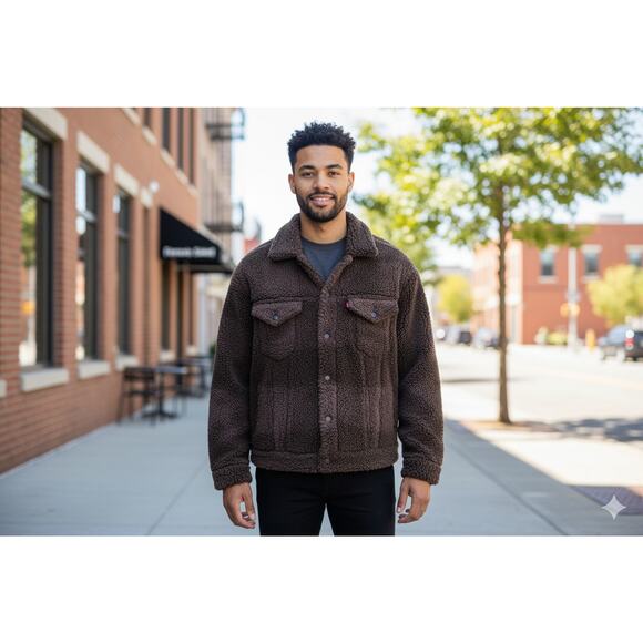 Levi's Cozy Vintage fit Streetwear Relaxed Sherpa Trucker Plaid Jacket size M - Picture 1 of 10